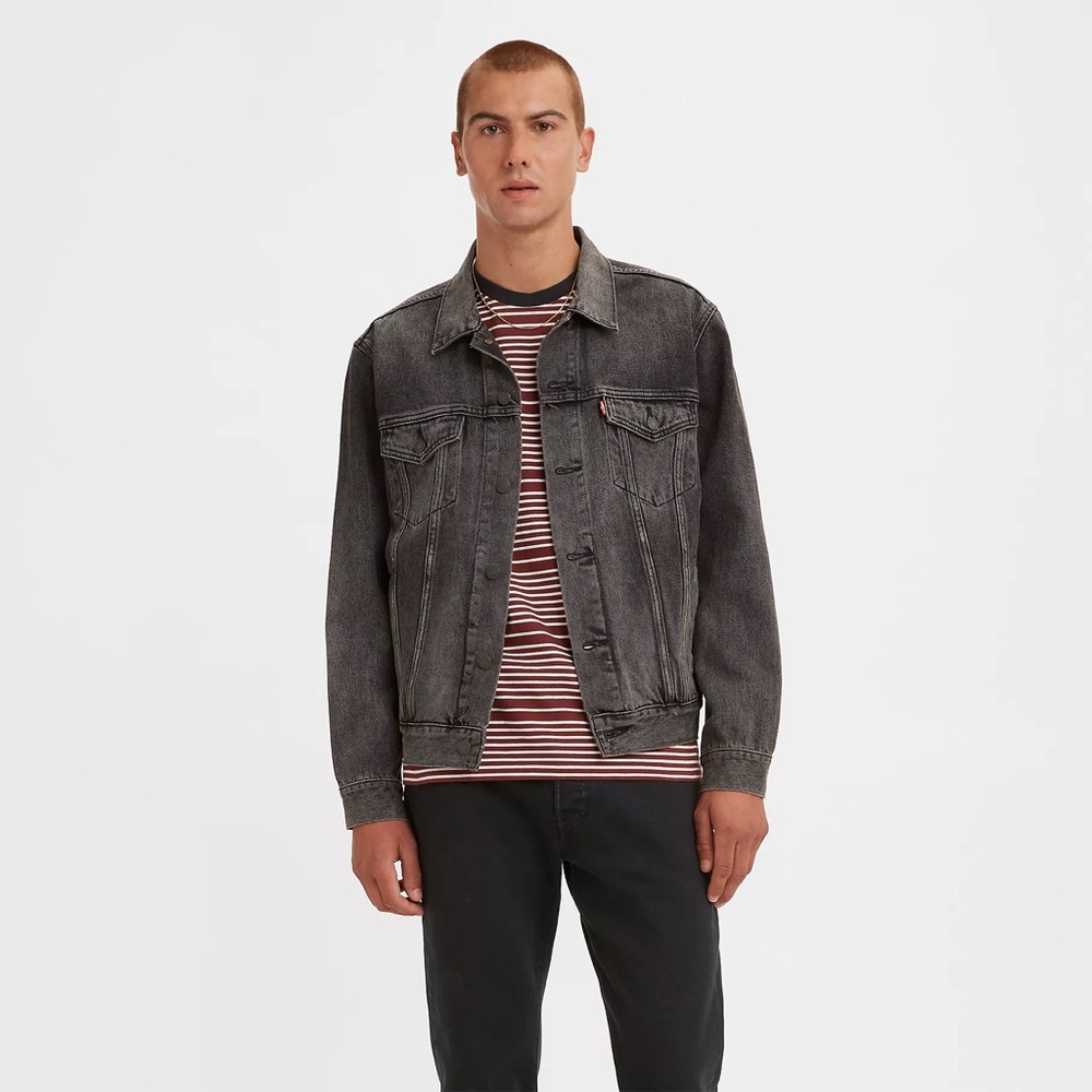 Levis premium faded black trucker jacket L